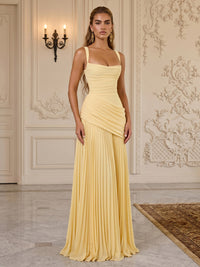 Chiffon A-Line/Princess Square Neck Floor-Length Formal Dresses with Pleats & Sweep Train