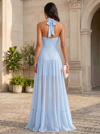 Chiffon A-Line/Princess Halter Floor-Length Formal Dresses with Pleats