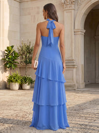 Chiffon A-Line/Princess Halter Floor-Length Formal Dresses with Tiered Layers