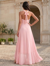 Chiffon A-Line/Princess Halter Floor-Length Formal Dresses with Ruffles & Slit
