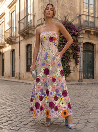 Lace Appliques A-Line/Princess Strapless Floor-Length Formal Dresses with Pockets