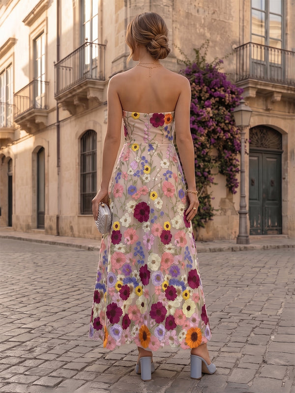 Lace Appliques A-Line/Princess Strapless Floor-Length Formal Dresses with Pockets