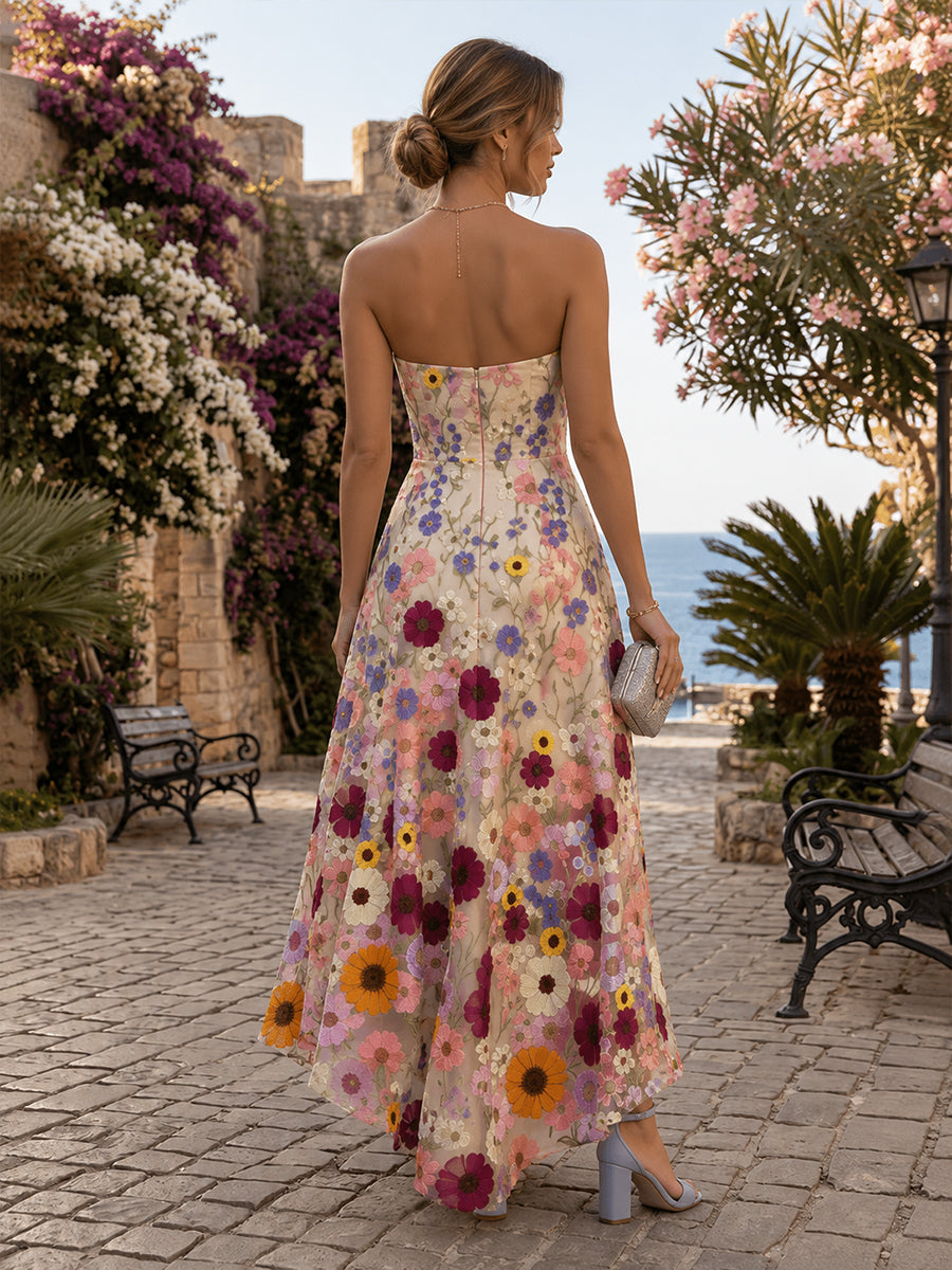 Lace Appliques A-Line/Princess Strapless High-Low Formal Dresses with Pockets