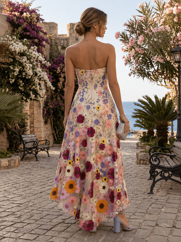 Lace Appliques A-Line/Princess Strapless High-Low Formal Dresses with Pockets