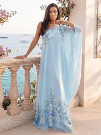 Chiffon A-Line/Princess One Shoulder Floor-Length Formal Dresses with Floral Embroidery