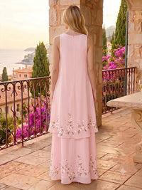 Chiffon A-Line/Princess Scoop Neck Floor-Length Formal Dresses with Floral Embroidery