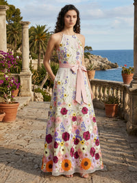 Lace Appliques A-Line/Princess Scoop Neck Floor-Length Formal Dresses for Women
