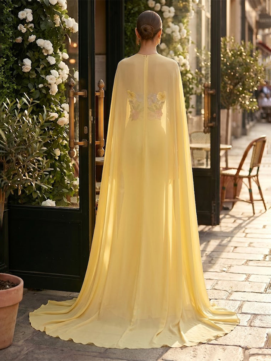 Chiffon Sheath/Column Strapless Floor-Length Formal Dresses with Sweep Train
