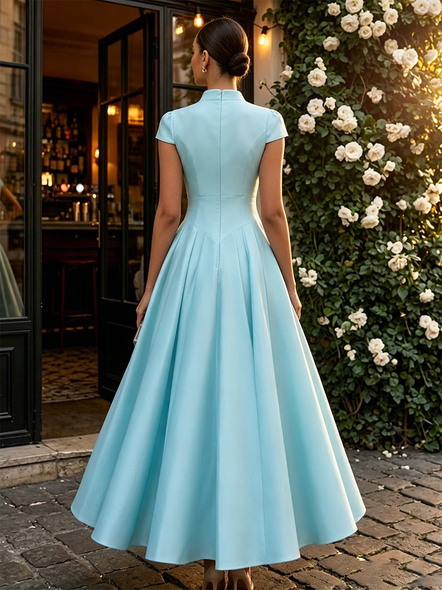 Satin A-Line/Princess V-Neck Floor-Length Formal Dresses with Pleats