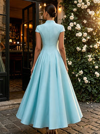 Satin A-Line/Princess V-Neck Floor-Length Formal Dresses with Pleats