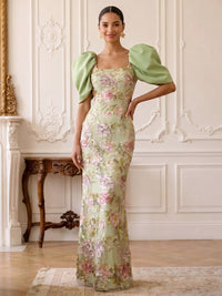Sequin Floral Sheath/Column Square Neck Floor-Length Formal Dresses for Women
