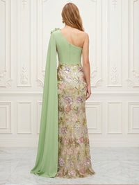 Sequin Floral Sheath/Column One Shoulder Floor-Length Formal Dresses with 3D Flowers