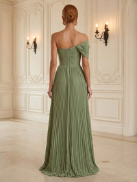 Chiffon A-Line/Princess One Shoulder Floor-Length Formal Dresses with Pleats