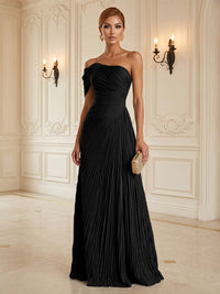 Chiffon A-Line/Princess One Shoulder Floor-Length Formal Dresses with Pleats