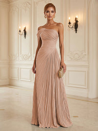 Chiffon A-Line/Princess One Shoulder Floor-Length Formal Dresses with Pleats