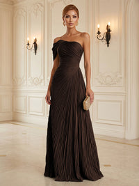 Chiffon A-Line/Princess One Shoulder Floor-Length Formal Dresses with Pleats