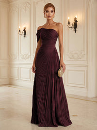Chiffon A-Line/Princess One Shoulder Floor-Length Formal Dresses with Pleats