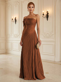 Chiffon A-Line/Princess One Shoulder Floor-Length Formal Dresses with Pleats