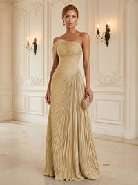 Chiffon A-Line/Princess One Shoulder Floor-Length Formal Dresses with Pleats