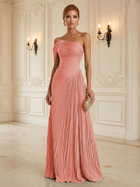 Chiffon A-Line/Princess One Shoulder Floor-Length Formal Dresses with Pleats