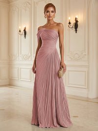 Chiffon A-Line/Princess One Shoulder Floor-Length Formal Dresses with Pleats