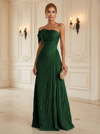 Chiffon A-Line/Princess One Shoulder Floor-Length Formal Dresses with Pleats