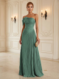 Chiffon A-Line/Princess One Shoulder Floor-Length Formal Dresses with Pleats