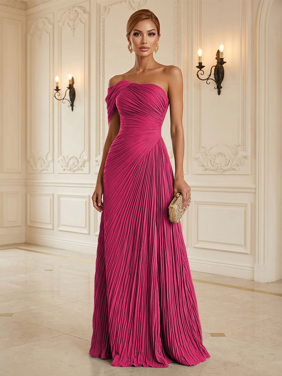 Chiffon A-Line/Princess One Shoulder Floor-Length Formal Dresses with Pleats