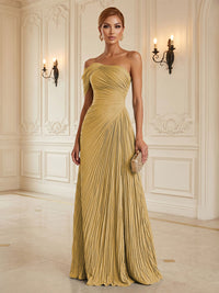 Chiffon A-Line/Princess One Shoulder Floor-Length Formal Dresses with Pleats