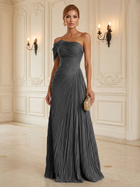 Chiffon A-Line/Princess One Shoulder Floor-Length Formal Dresses with Pleats