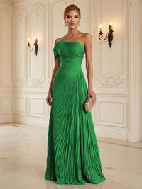 Chiffon A-Line/Princess One Shoulder Floor-Length Formal Dresses with Pleats
