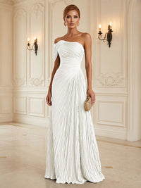 Chiffon A-Line/Princess One Shoulder Floor-Length Formal Dresses with Pleats