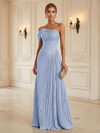 Chiffon A-Line/Princess One Shoulder Floor-Length Formal Dresses with Pleats