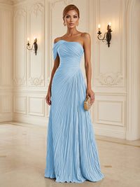 Chiffon A-Line/Princess One Shoulder Floor-Length Formal Dresses with Pleats