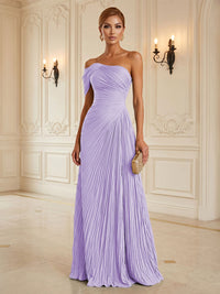 Chiffon A-Line/Princess One Shoulder Floor-Length Formal Dresses with Pleats