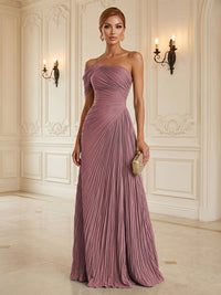 Chiffon A-Line/Princess One Shoulder Floor-Length Formal Dresses with Pleats