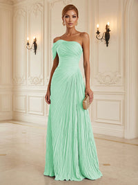 Chiffon A-Line/Princess One Shoulder Floor-Length Formal Dresses with Pleats