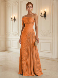 Chiffon A-Line/Princess One Shoulder Floor-Length Formal Dresses with Pleats