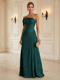 Chiffon A-Line/Princess One Shoulder Floor-Length Formal Dresses with Pleats