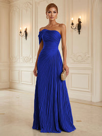 Chiffon A-Line/Princess One Shoulder Floor-Length Formal Dresses with Pleats