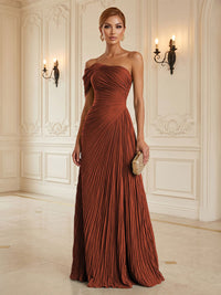 Chiffon A-Line/Princess One Shoulder Floor-Length Formal Dresses with Pleats