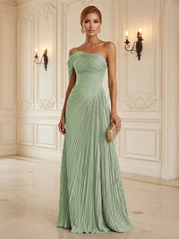 Chiffon A-Line/Princess One Shoulder Floor-Length Formal Dresses with Pleats