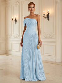Chiffon A-Line/Princess One Shoulder Floor-Length Formal Dresses with Pleats