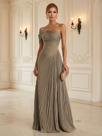 Chiffon A-Line/Princess One Shoulder Floor-Length Formal Dresses with Pleats