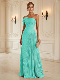 Chiffon A-Line/Princess One Shoulder Floor-Length Formal Dresses with Pleats