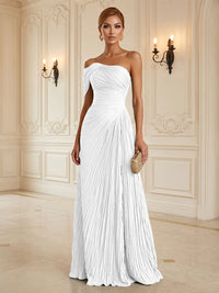 Chiffon A-Line/Princess One Shoulder Floor-Length Formal Dresses with Pleats