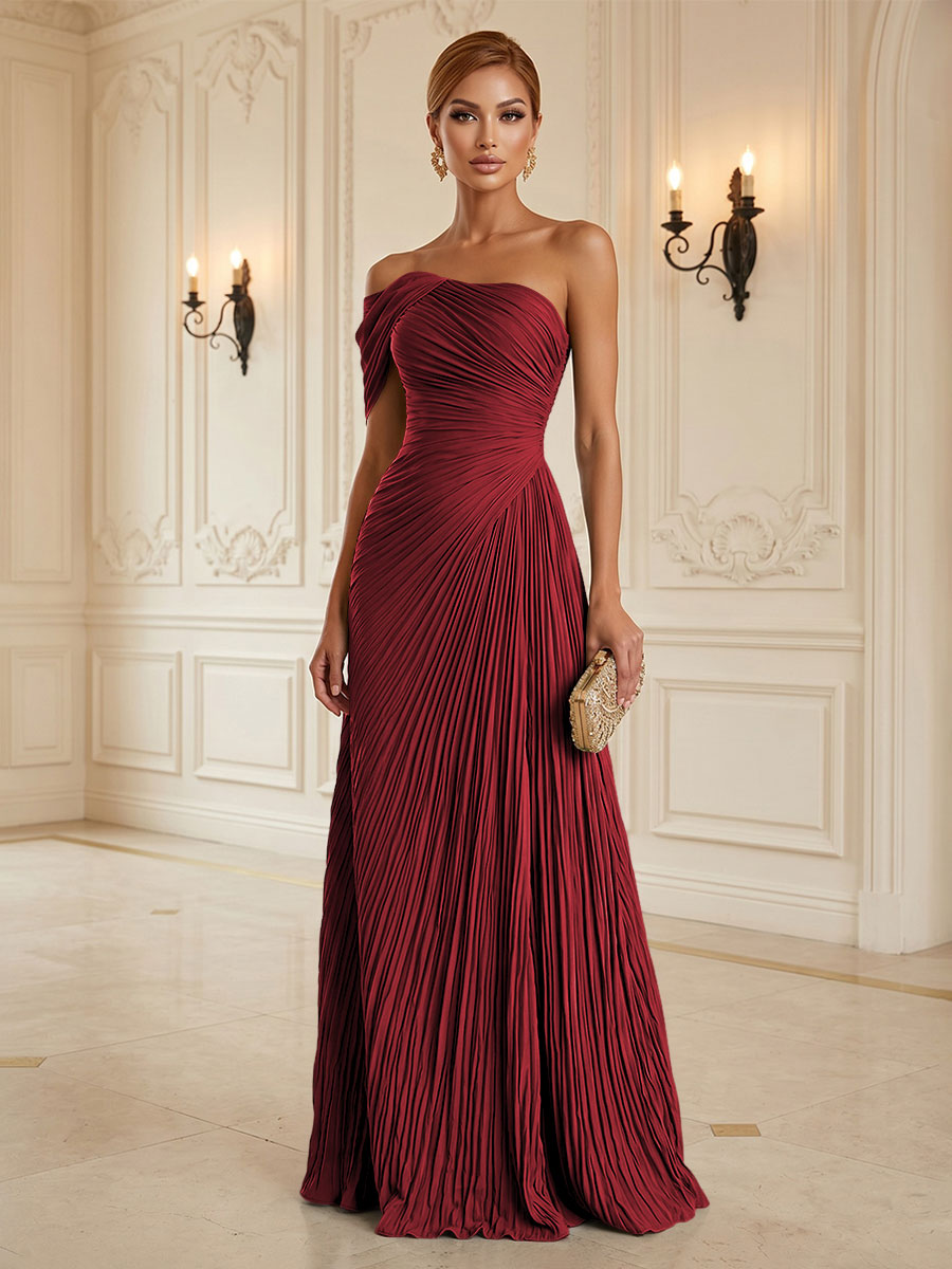 Chiffon A-Line/Princess One Shoulder Floor-Length Formal Dresses with Pleats