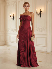 Chiffon A-Line/Princess One Shoulder Floor-Length Formal Dresses with Pleats