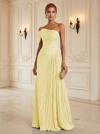Chiffon A-Line/Princess One Shoulder Floor-Length Formal Dresses with Pleats