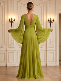 Chiffon A-Line/Princess V-Neck Floor-Length Formal Dresses with Pleats